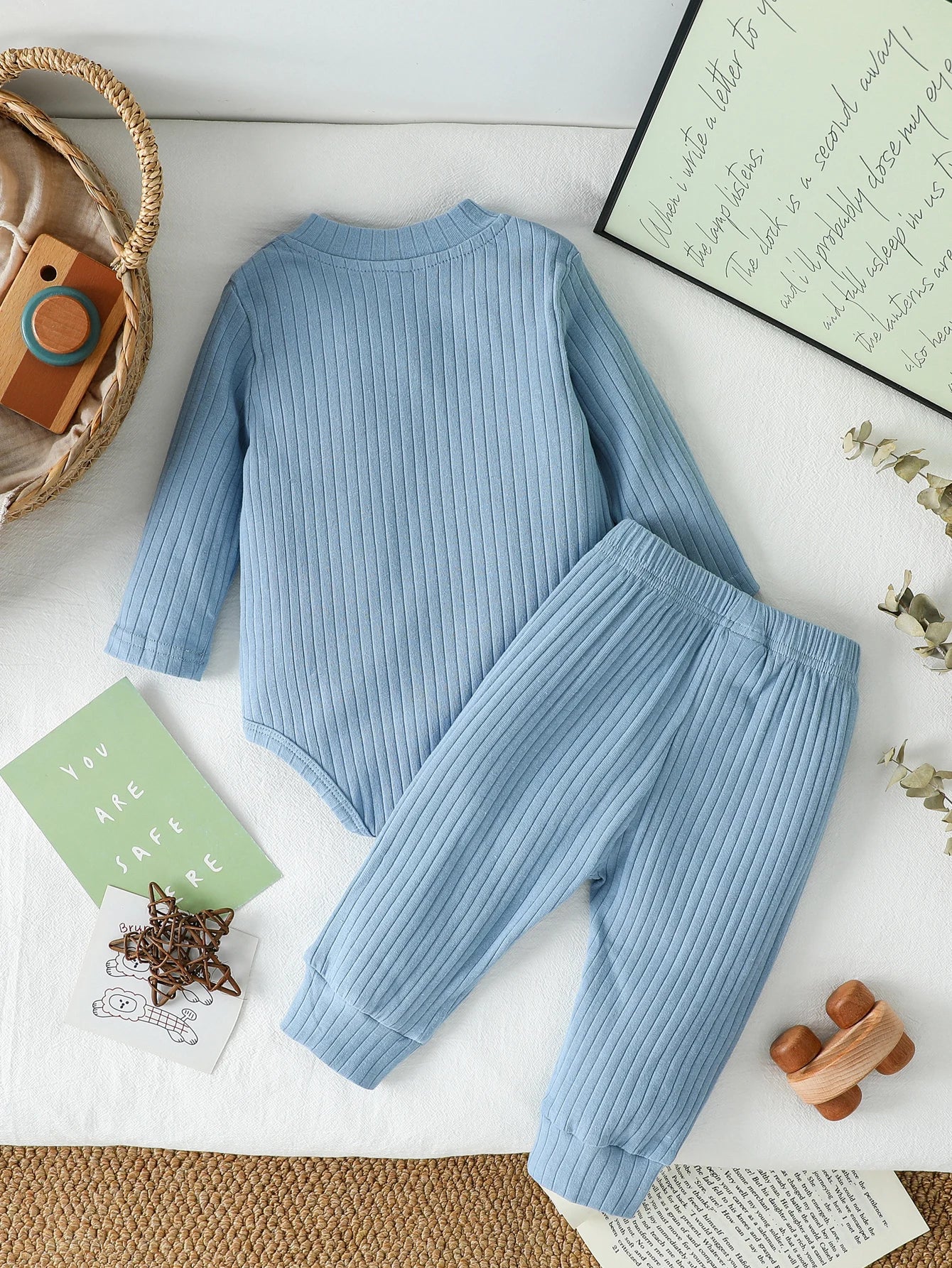 Long Sleeved Ribbed Solid 2pc Set  Newborn- 24M