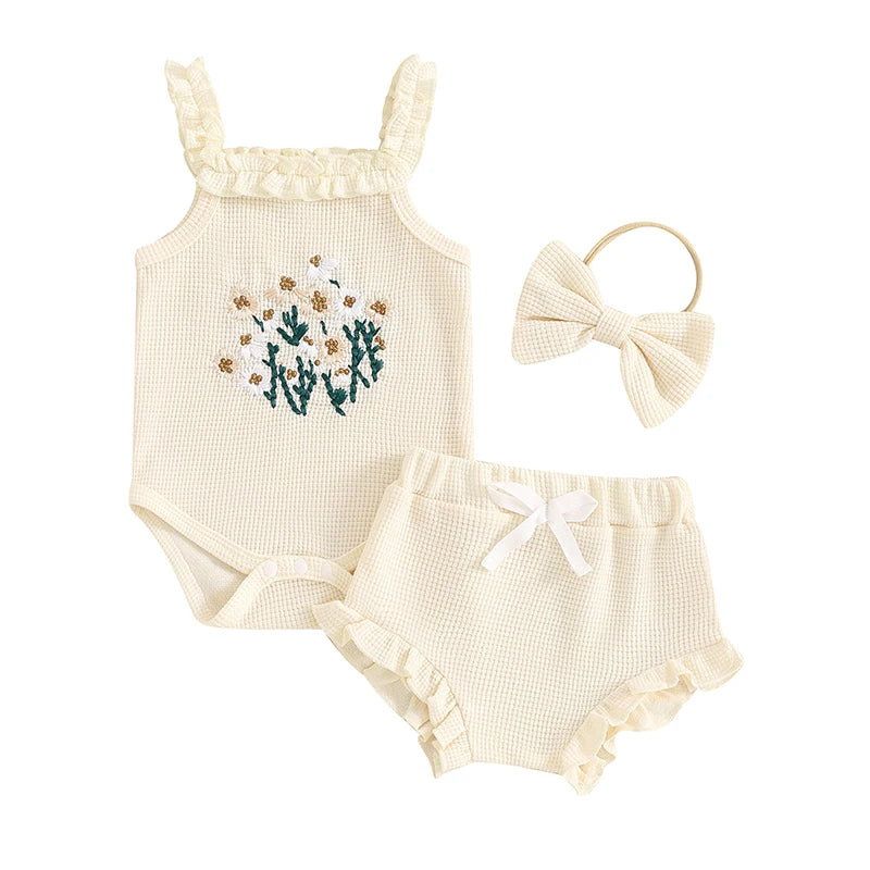 Baby Girl Flower Embroidered 3Pc Summer Set