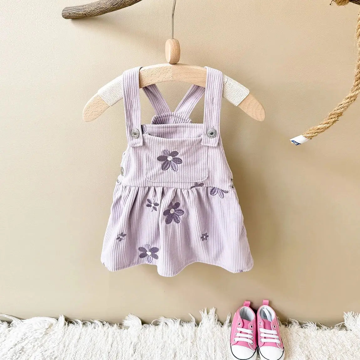 Baby Girl Floral Embroidered Overalls