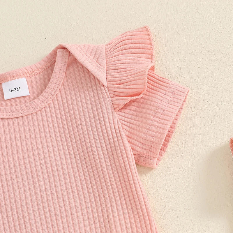 Girls Short Sleeve Romper with Flower Print Suspender Shorts Set  3M-18M