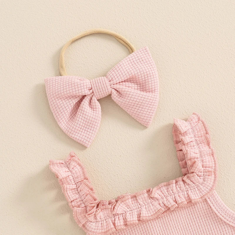 Flower Embroidered Sleeveless Romper Set With Headband