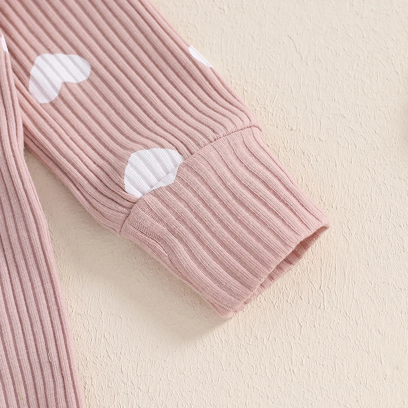 Baby Girl Knitted Long Sleeve Heart Print Jumpsuit with Headband