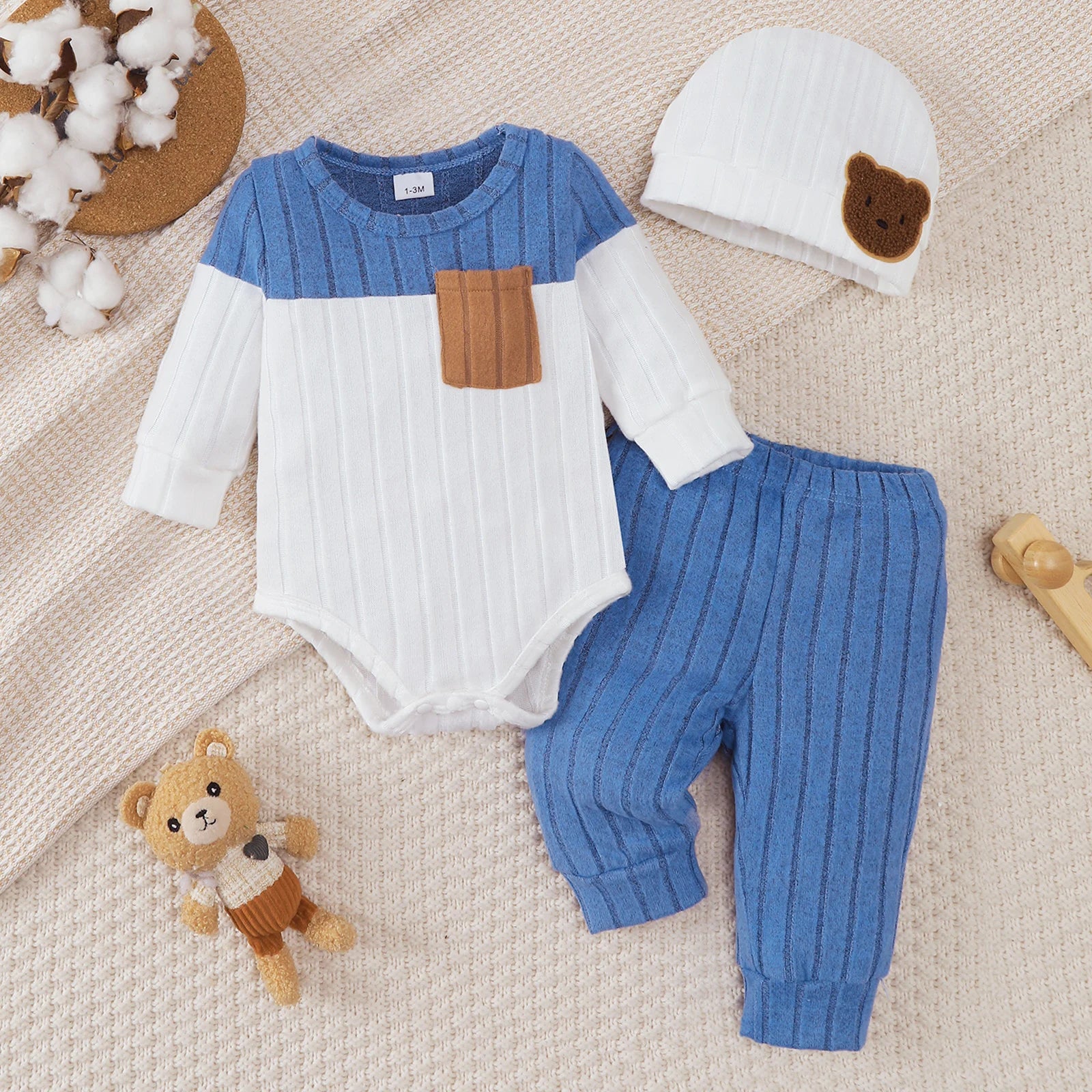 Boys Three Piece Sweater Set with Hat Newborn- 18M