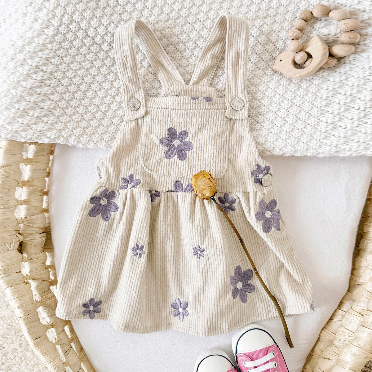 Baby Girl Floral Embroidered Overalls