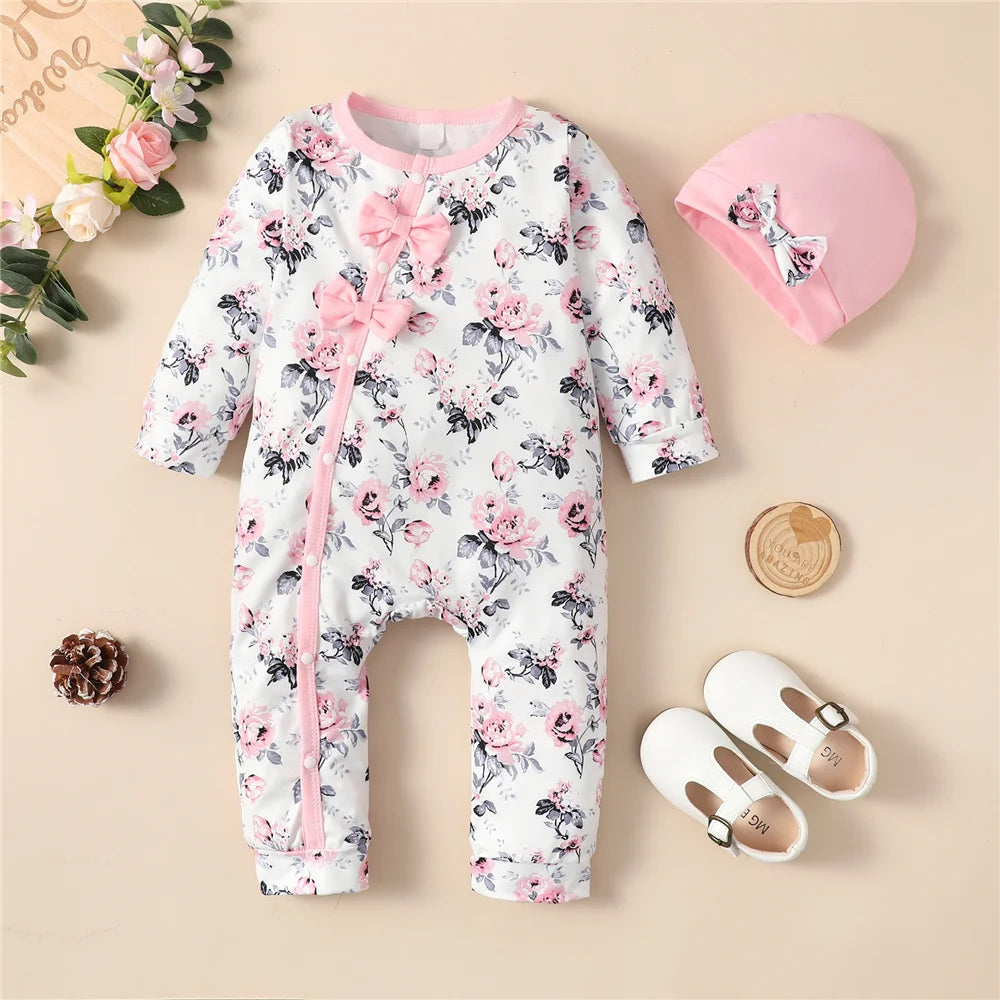 Long Sleeve Flower Onesie with Hat