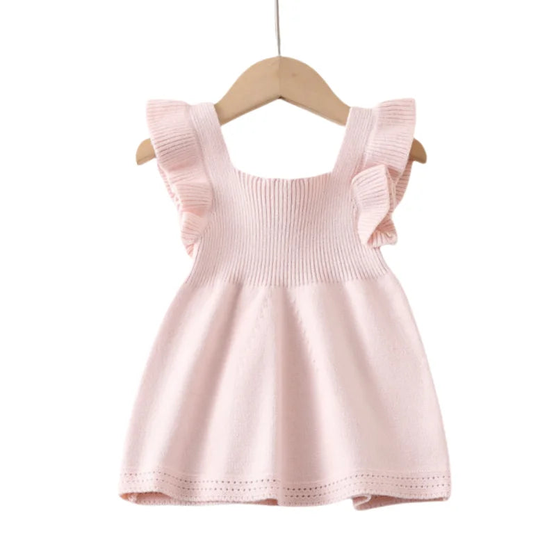 Girl Ruffled Flutter Sleeves Knitted Dress 0-18M